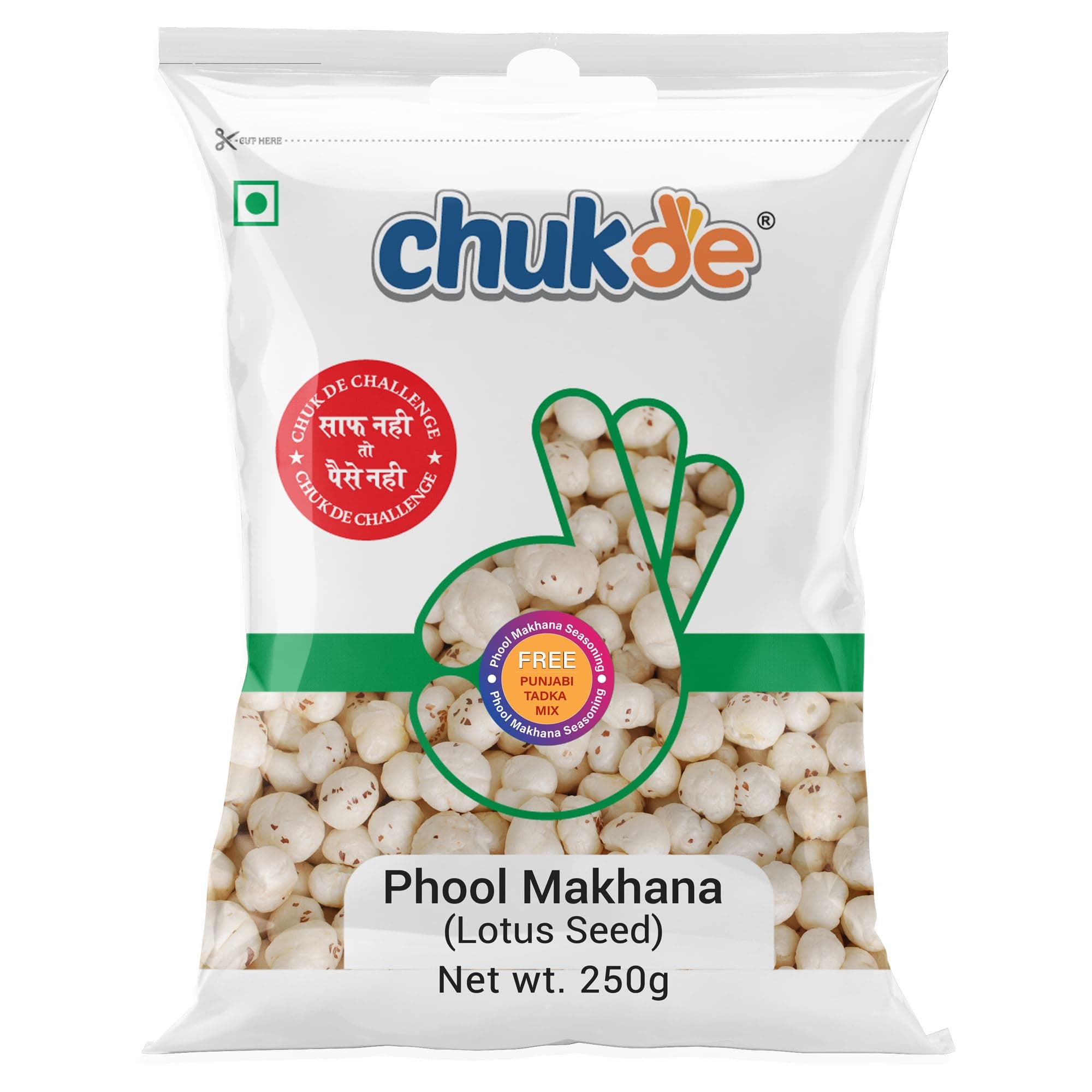 Chukde - Phool Makhana 250 Gram With Panjabi Tadka Seasoning - Fox Nuts - Lotus Seeds - Low Calorie, Rich in Protein & Antioxidants - Snacks - Ideal for Sabzi, Kheer, Pilaf, and Curries.
