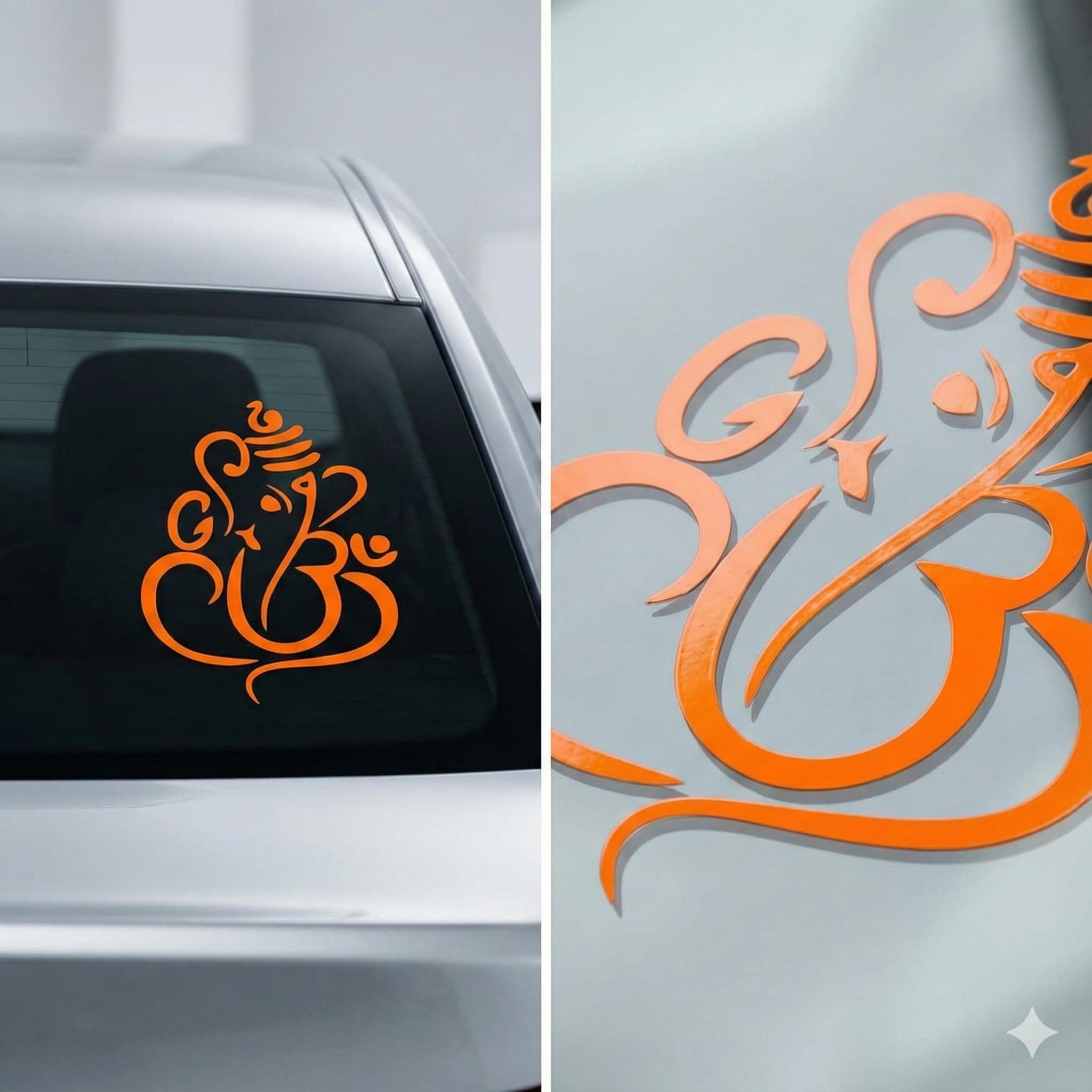 PriyAnkit Ganesha Vinyl Car Sticker – 3.8 x 2.9 Inch Waterproof Self-Adhesive Lord Ganpati Om Wall & Car Decal for Home, Office, Laptop, Bike, Glass & Puja Room Decoration (Orange)