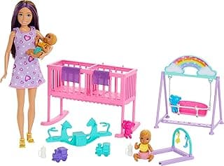 Barbie Skipper Doll & Nursery Playset with Accessories, Includes Twin Baby Dolls, Crib, Swing, See-Saw & More​​​