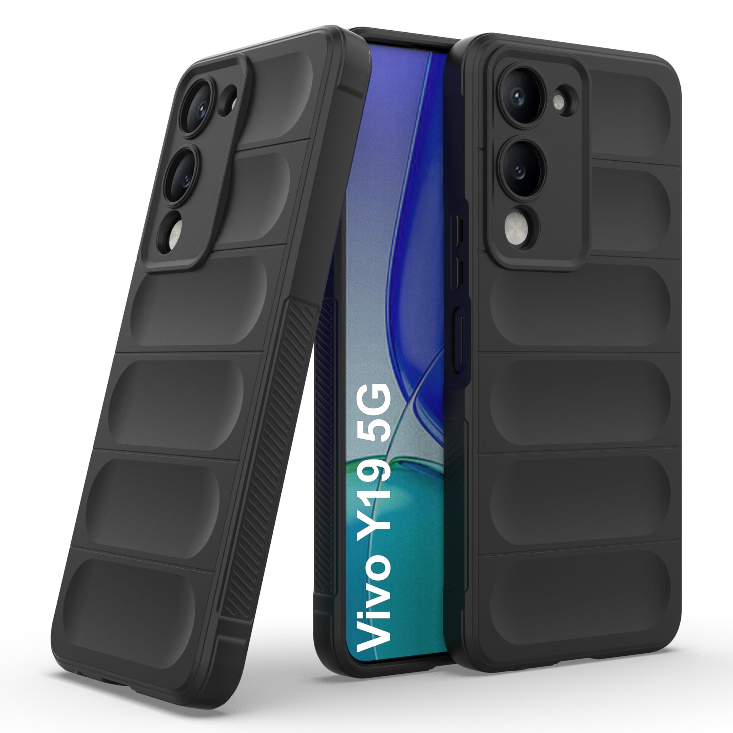 amazon basics Back Case Cover for Vivo Y19 5G | Compatible for Vivo Y19 5G Back Cover | Liquid Silicon Magic Case with Camera Protection | Black
