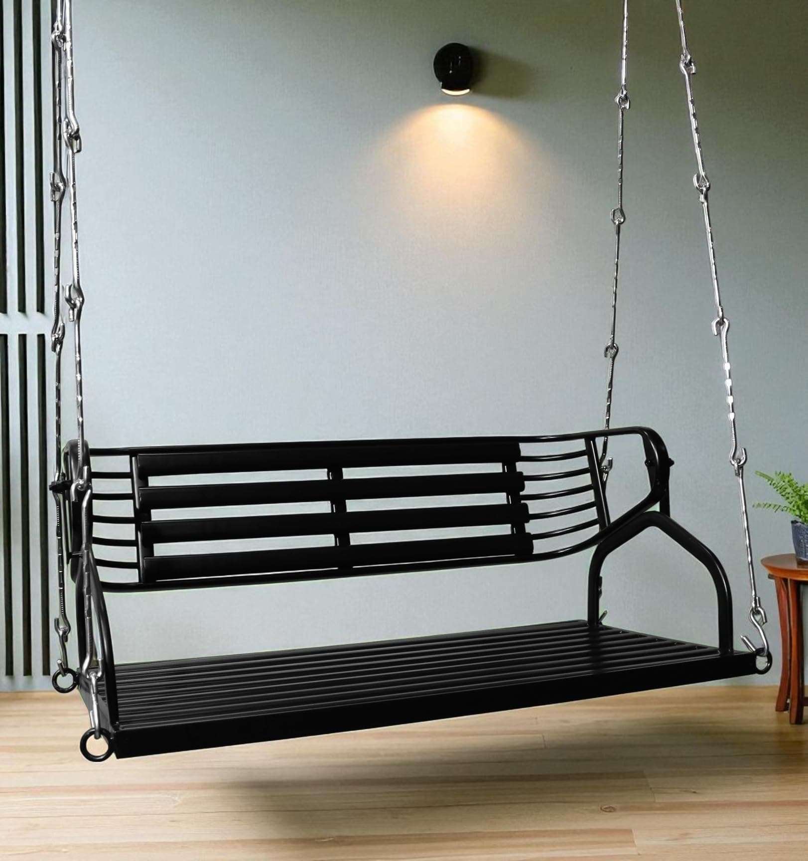 Kaushalendra Black Powder Coated Stainless Steel Hanging Swing for Indoor Outdoor Balcony | 91 cm 300kg Capacity 2 Adults, Pre Assembled, Includes Springs & Hooks