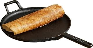 Meyer Pre-Seasoned Cast Iron Flat Dosa, Roti, Chapati Tawa Pan with Stick Handle, Dosa Kallu, Iron Tawa Big Size, Gas and Induction Compatible | 28cm, Black