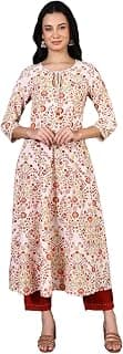 W for Woman White Floral Printed Metal Embellishment Pure Cotton Flared Kurta