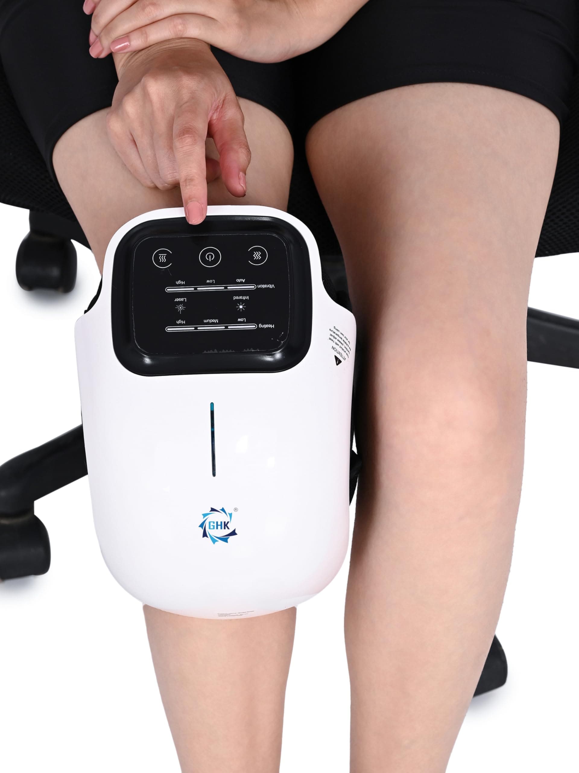 GHK H103 Wireless Rechargeable Relaxing Knee Massager for Joint Pain Relief, with Heat Therapy & Vibration, Strap Up Back Design, Large LED Screen