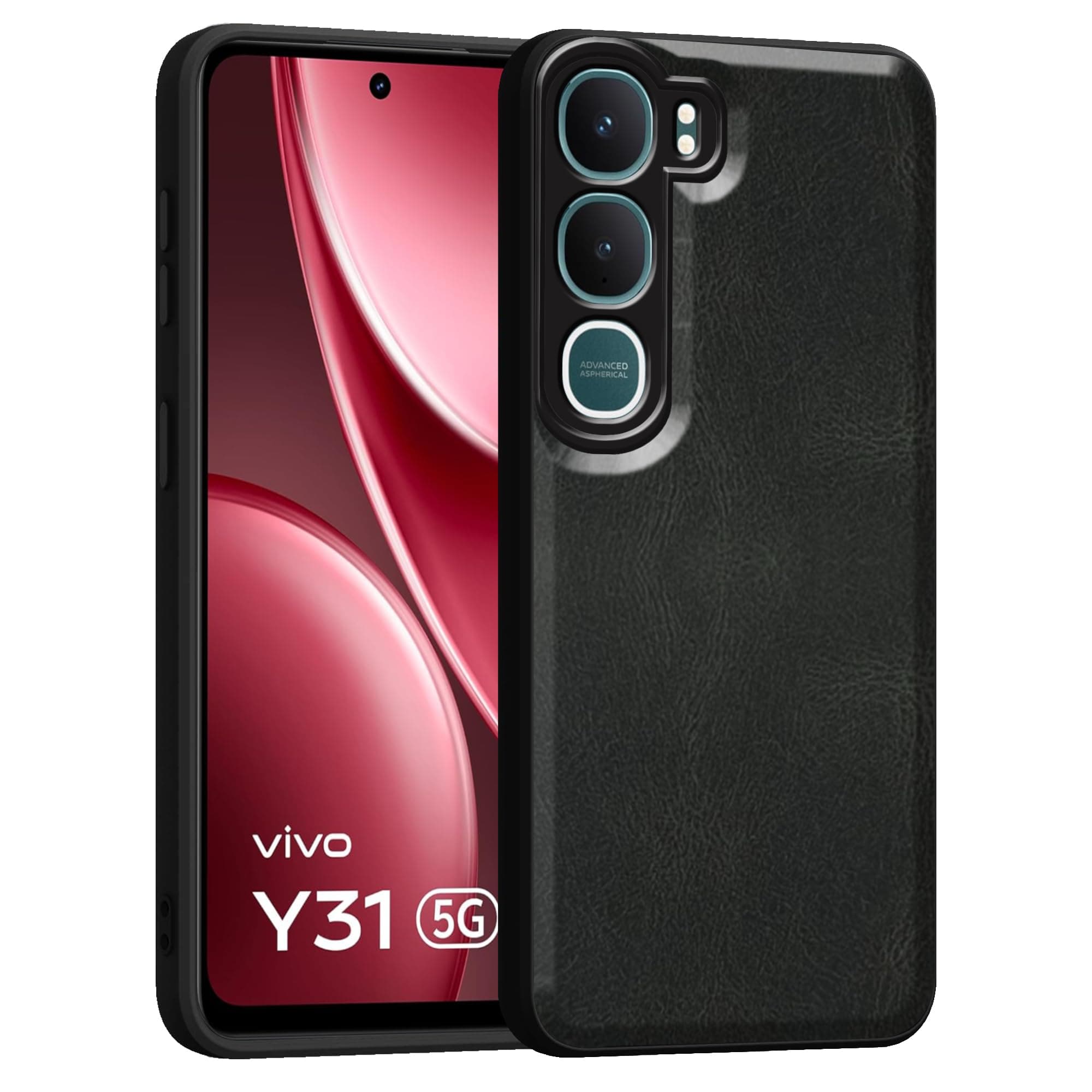 amazon basics Back Cover for Vivo Y31 5G | Ultra Slim Soft Rubberised Case | Oil Feel Soft Leather Back | Camera Protection - Black