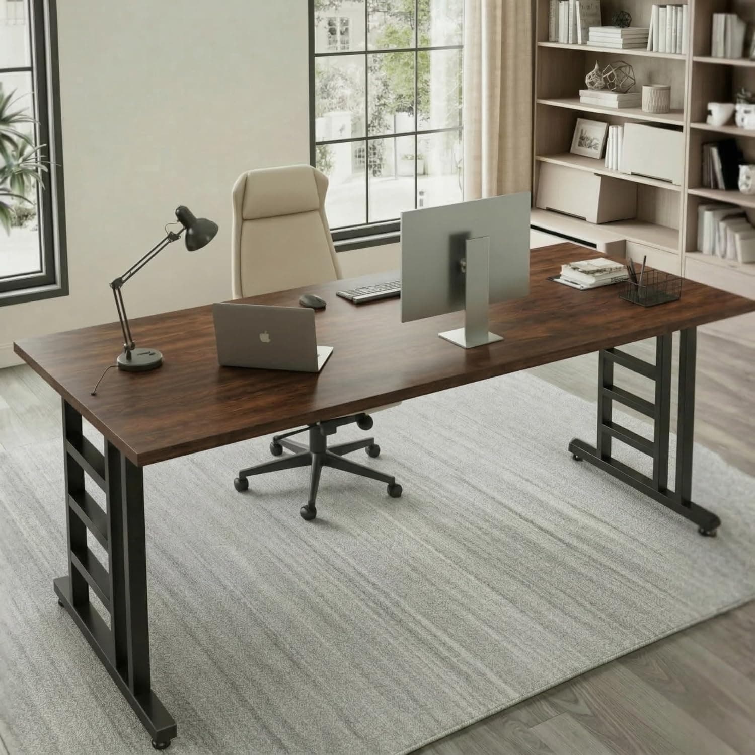 TEKAVO Evon Large Computer Table for Office Work | Big Workstation Desk for Team | Two Person Desk | Meeting & Conference Room Table | 200 cm Long | Dark Brown