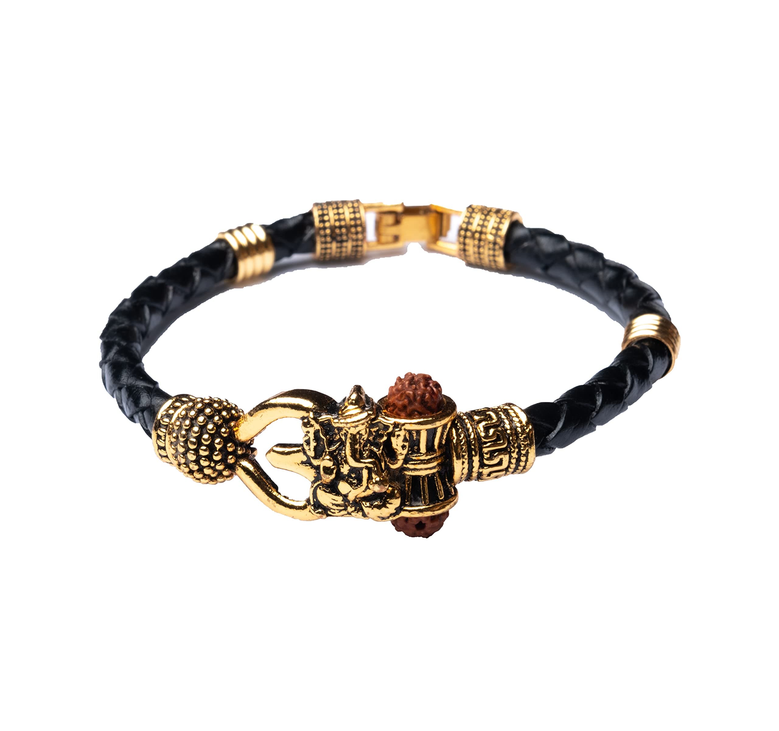 Wonder Care Rudraksha Om Trishul Damroo Kada for Men, Cuff Bracelet for Men, Boys | Brass Kada | Free Size Bracelet for Men