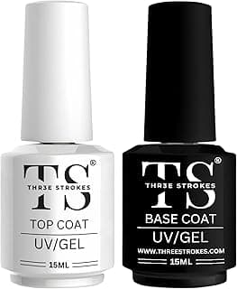 THR3E STROKES 2 Pcs 15Ml No Wipe Gel Top Coat And Base Coat Set - Soak Off Led Nail Lamp Gel Base Top Coat Finish Nail Art Design For Women. (Requires Uv Light)(Machine Se Sukhengi)