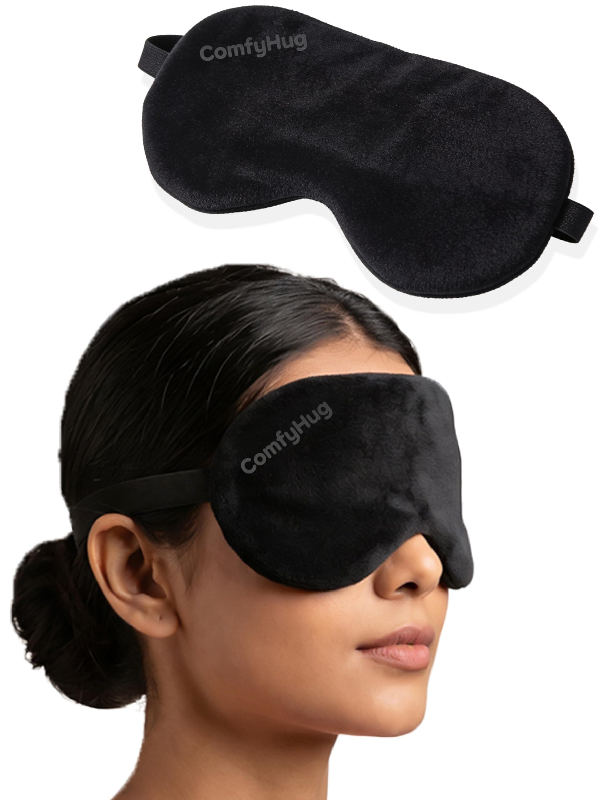 ComfuHug Sleeping Eye Mask with Adjustable Strap – Super Soft Blindfold Sleep Mask for Comfortable Sleep, Travel & Relaxation, Light Blocking Eye Cover for Men, Women & Kids (Black, Pack of 1)