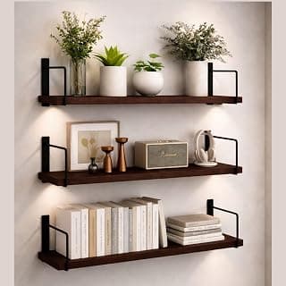 NEST NATURE HAVEN Decorative Wooden Set of 3 Wall Shelf for Living Room & Bedroom Floating Mounted Bookshelf Wooden Wall Mounted | Decorative Storage Wall Shelf Rack (Brown 20X6X2)