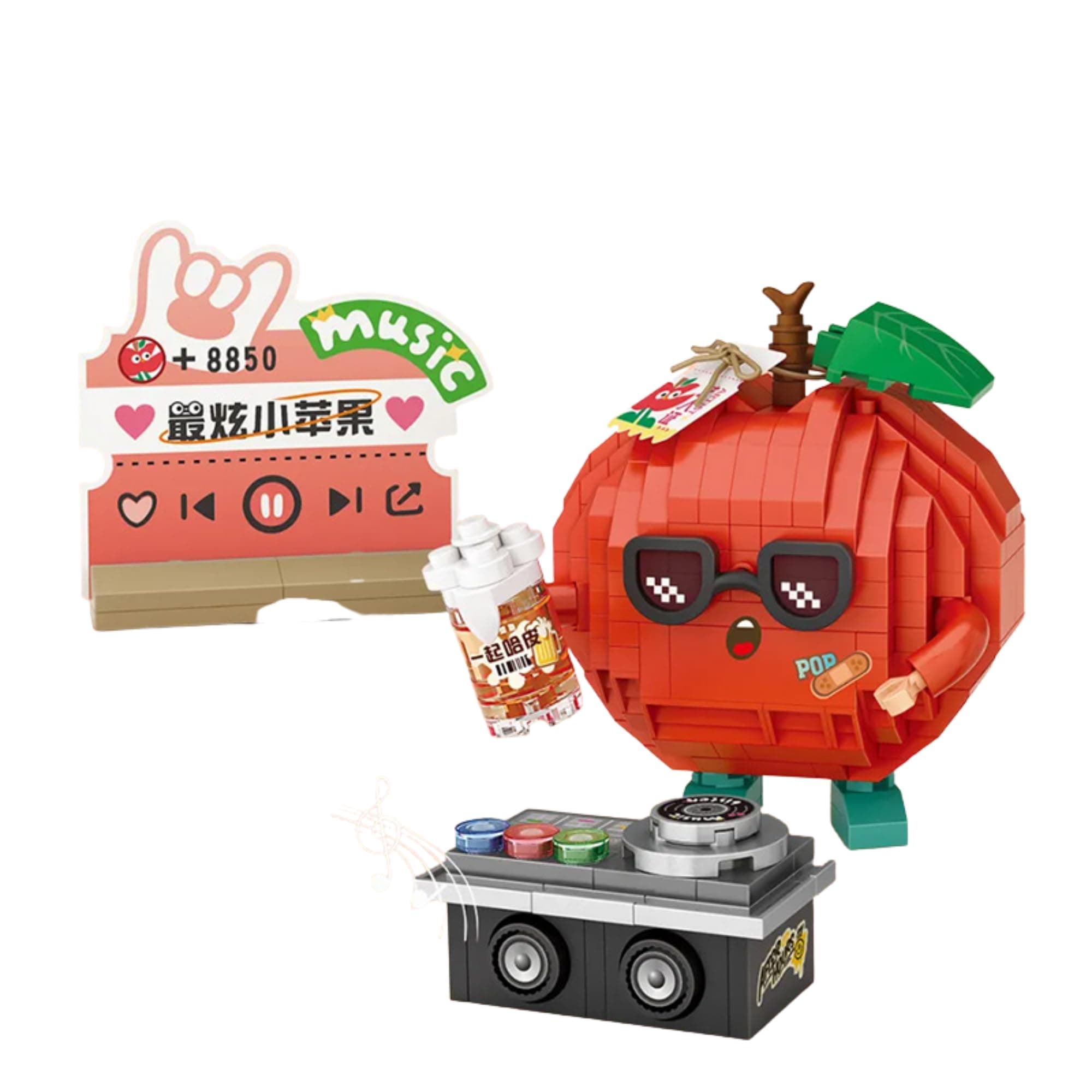 SKY LINE OCEAN Apple DJ Building Blocks Set 400+ Pcs | Fruit Party Music Series | Cute Musical Character Model | Creative Display Toy for Kids & Collectors | 5 Year Structural Warranty