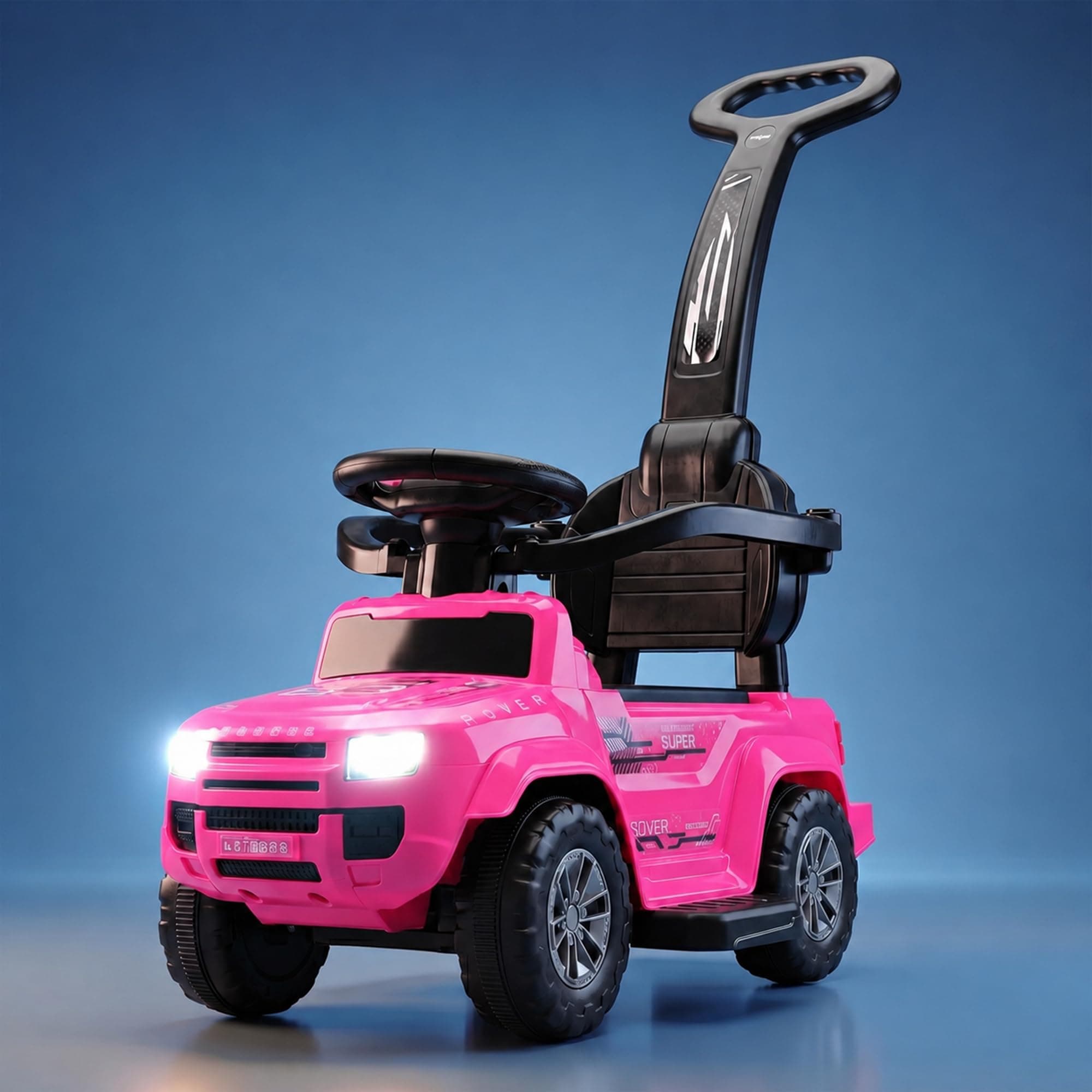 Baybee Rover Pro Ride on Cars for Kids | Portable Baby Push Rideons with Parental Handle & Safety Guardrail | Ride on Car with LED Lights, Music & Backrest | Kids Car to Drive 1-3 Years (Pink)
