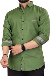 CB-COLEBROOK Men's Solid Relaxed Fit Cotton Shirt | Casual | Plain | Stylish Mens Shirt | Summer-Regular Fit Shirt Spread Collar with Pocket & Full Sleeves (Available in Plus Size)