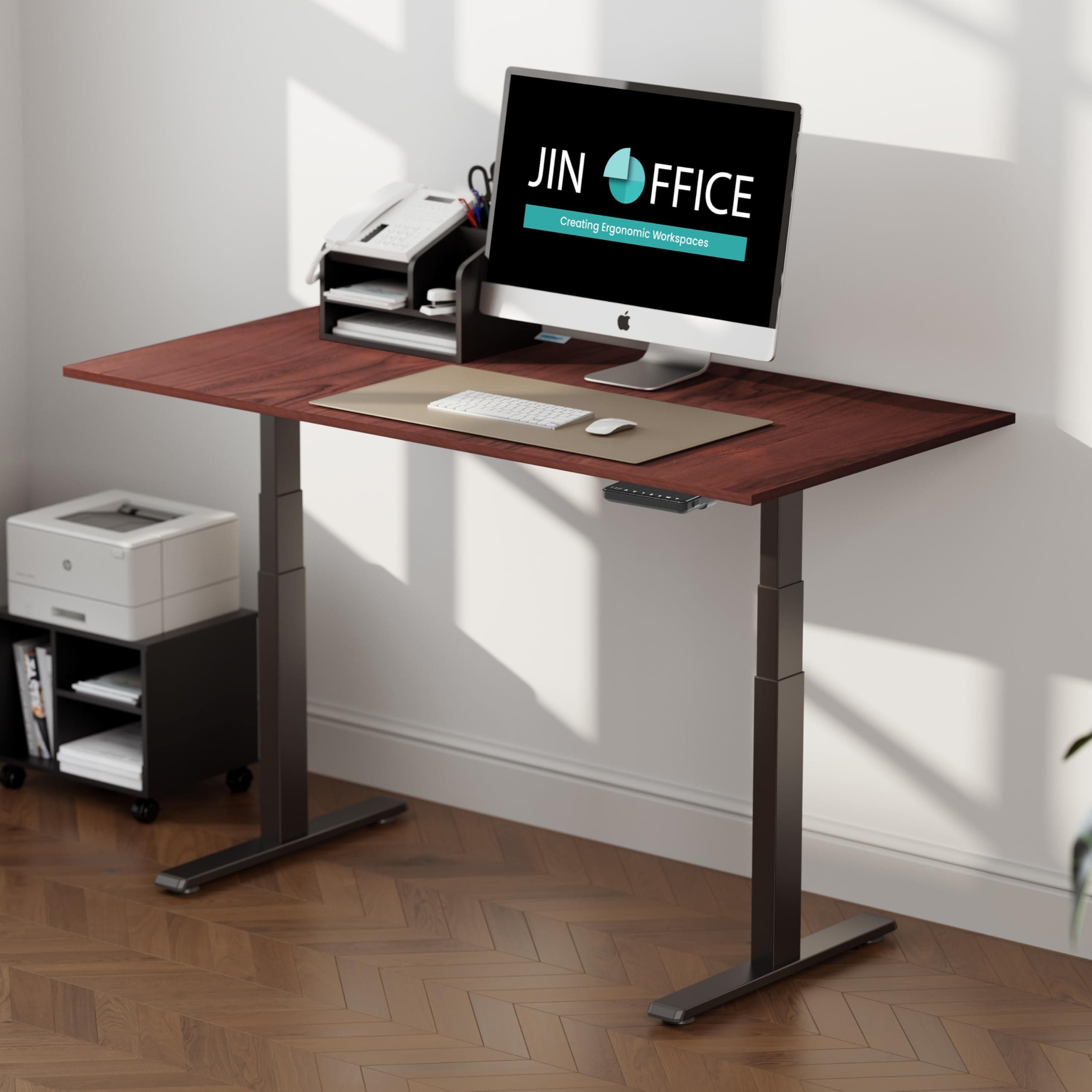 JIN OFFICE Titan Premium Dual Motor 3-Stage Electric Height Adjustable Desk| Sit Stand Table| Standing Desk Ergonomic with 125Kg Wt. Cap, 3 Year Warranty| 3 Memory Presets| Black & Brown| 1200*750mm