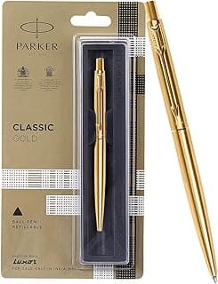 Parker Classic Gold Trim Ball Pen | Blue Ink | Ballpoint Pen for Smooth Writing | Iconic Parker Craftsmanship | Premium Gifting Choice