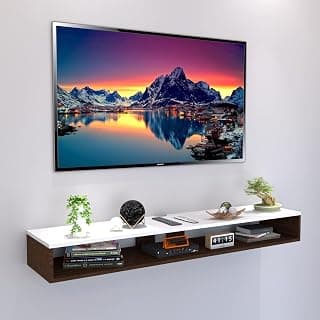 Wooden Wall Mounted TV Unit, Cabinet, with TV Stand Unit Wall Shelf for Living Room/Engineered Wood TV Entertainment Unit Set Top Box Stand/TV Cabinet (White Walnut-90 CM)