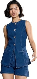 sassafras Women’s Denim Front Open Sleeveless – Casual Streetwear Denim Tops