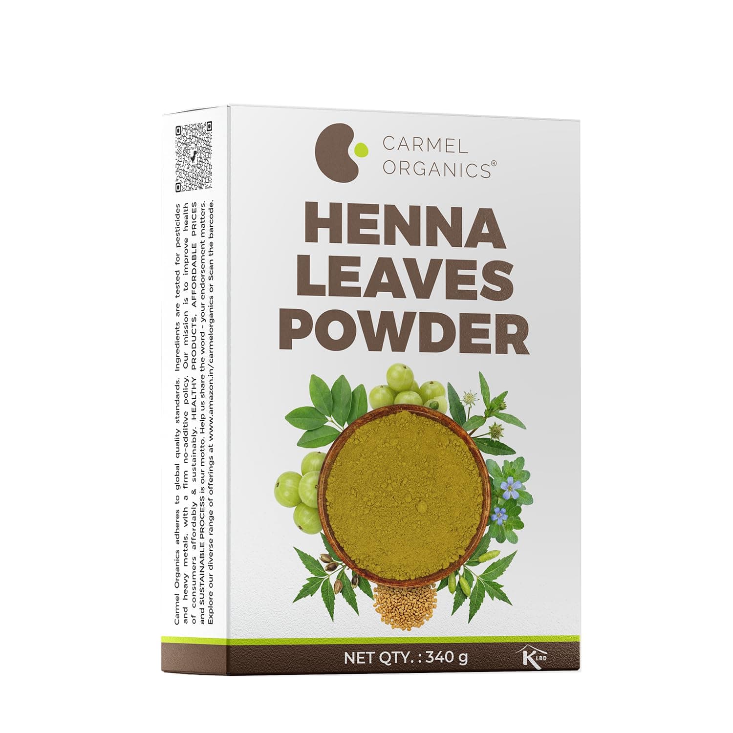 CARMEL ORGANICS Herbal Henna Powder 340 Gram | Blend of Henna, Amla, Bhringraj, Bacopa, Fenugreek, Neem, For Hair Color, No Added Color & Preservatives