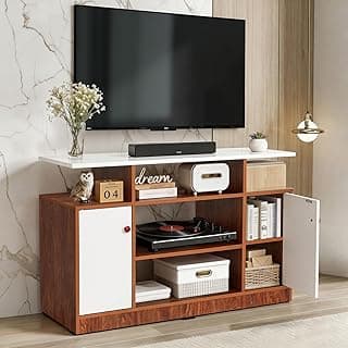 ABOUT SPACE TV Unit - Engineered Wooden TV Stand with Adjustable Shelf Storage Cabinet with Door for Console, Home Theatre for Living Room - DIY Entertainment Unit for 32-50 Inch - White & Oak Red
