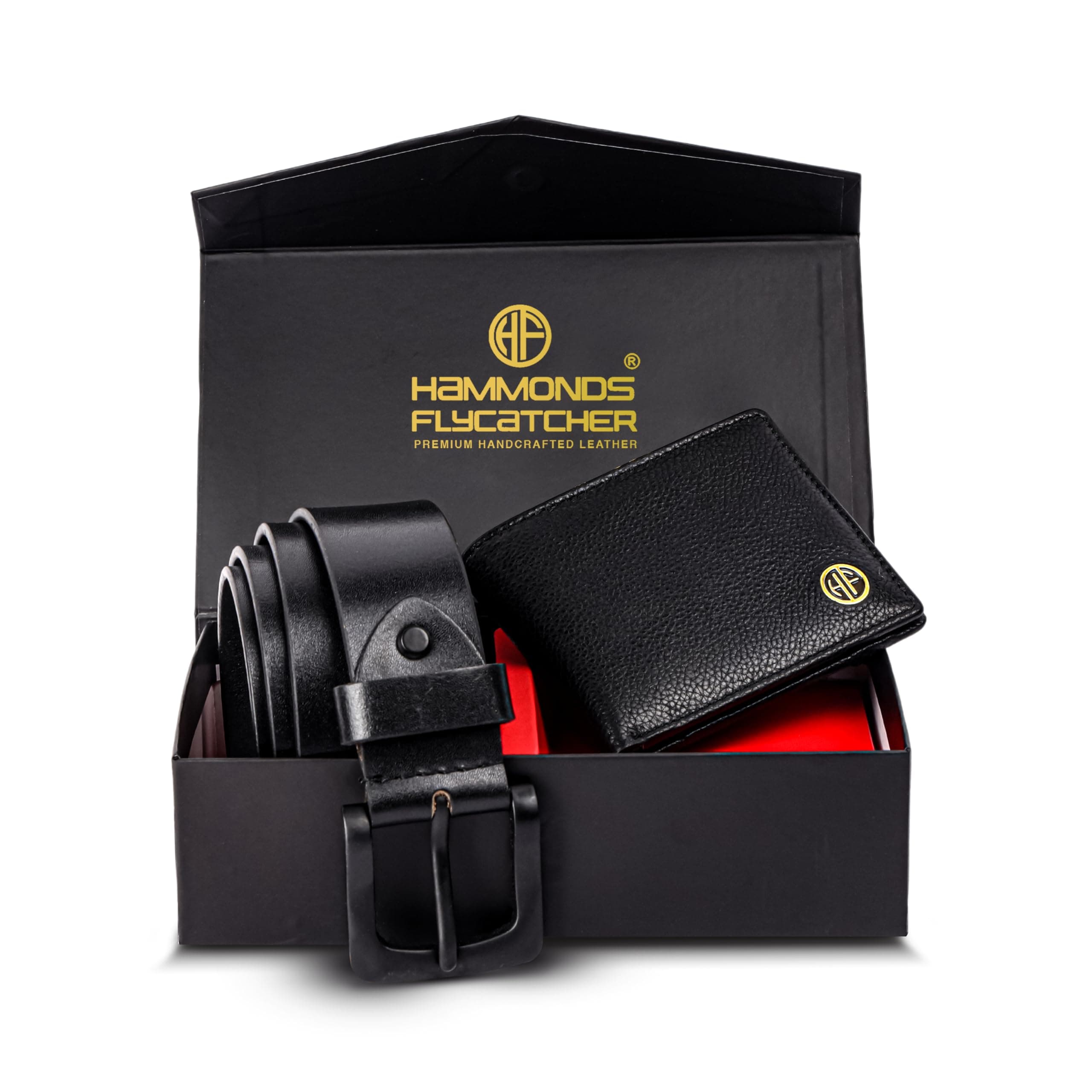 HAMMONDS FLYCATCHER Gift for Men Combo - Genuine Leather Wallet and Belt Combo Box - Leather Belt- Birthday Special & Unique Gift Ideas for Husband, Boyfriend, Teachers, Father - Black
