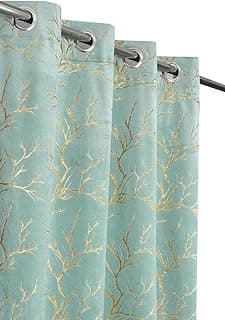 Homefab India Velvet Curtains Room Darkening - Window 5 feet, Pack of 2 Panels, Aqua Island