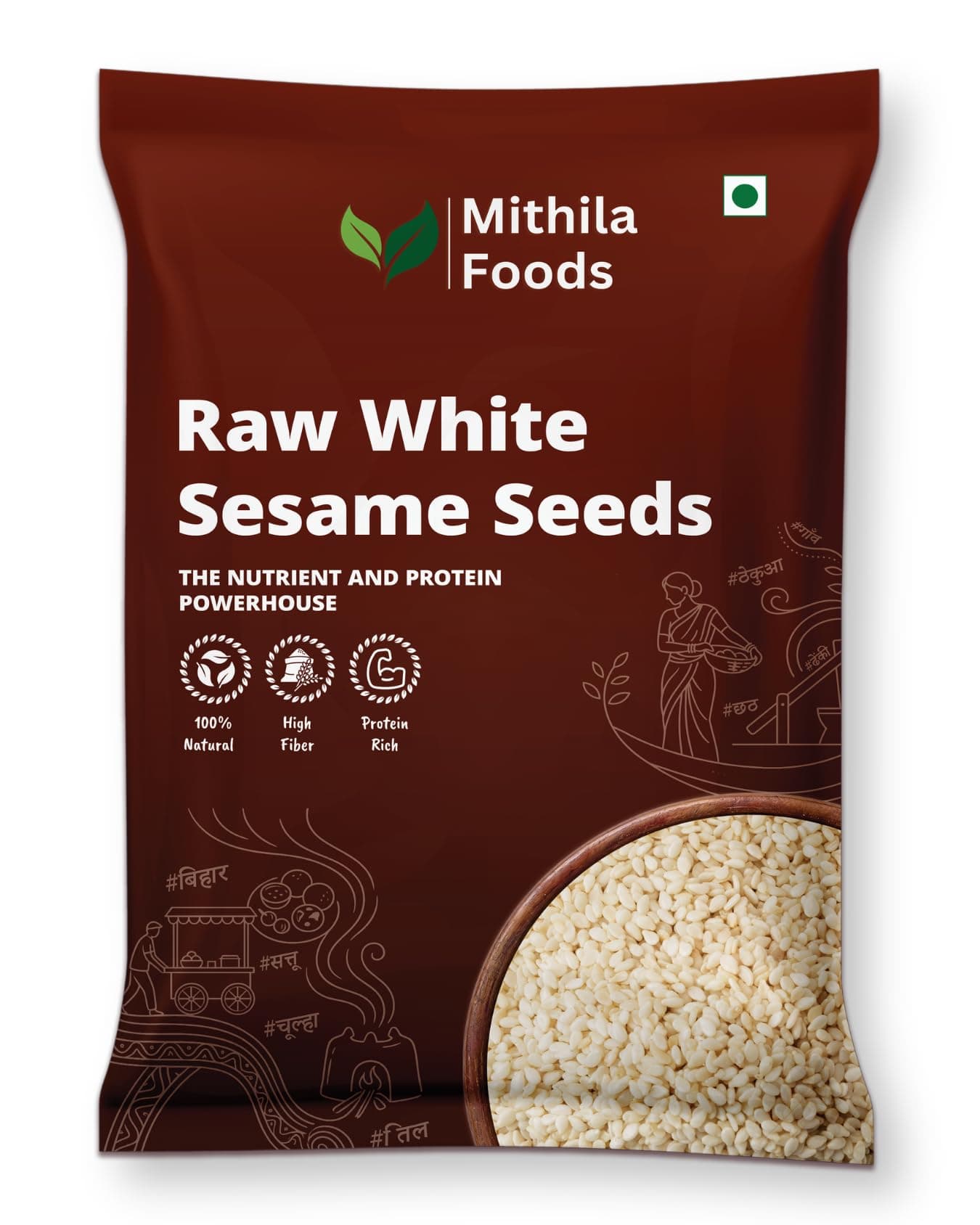 MITHILA FOODS 1 Kg White Sesame Seeds | Premium Safed Til Superfood | Nutty Aroma & Crunch | Natural, Clean, Calcium-Rich Seeds for Cooking, Baking, Chutney & Laddoo | Authentic Taste of Bihar