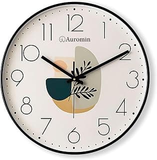 Auromin Clock for Living Room Stylish - Designer Wall Clock | Modern Aesthetic Clock | Silent Non-Ticking Analog Wall Watch for Bedroom, Hall & Office (Black Leaf, 30 cm)