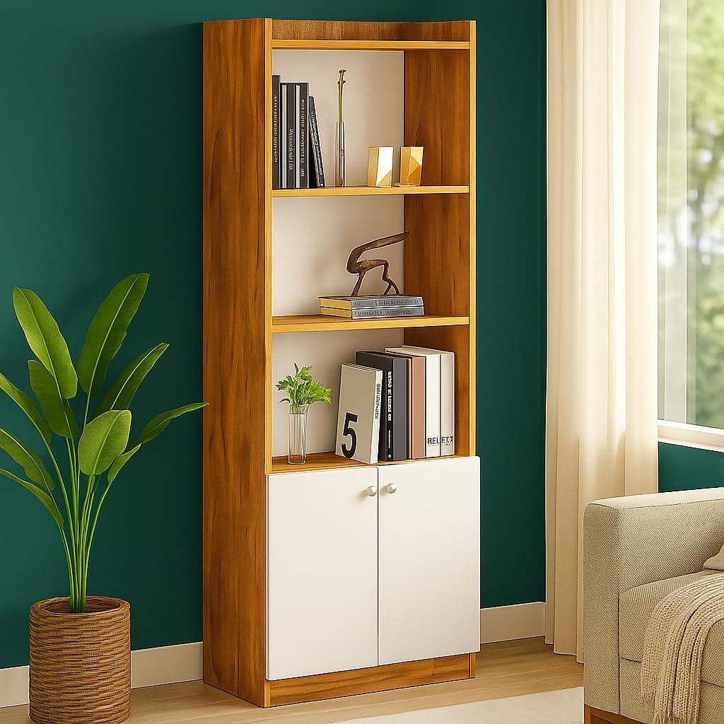 Callas Wooden Bookshelf with Display Unit Cabinet | Engineered Wood Bookcase for Living Room, Bedroom, Office | 1 Year Warranty with Free Installation