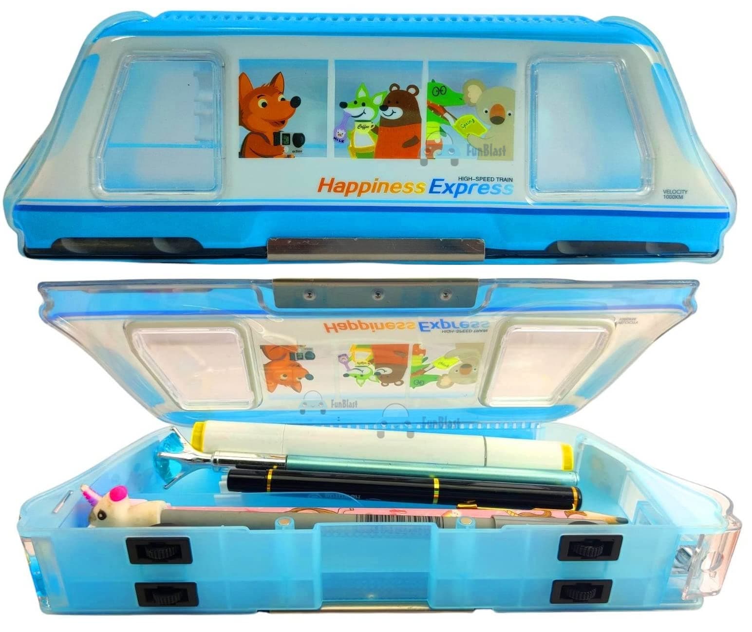 FunBlast Pencil Case for Kids Magnetic Geometry Box with Sharpener – Train Toy Pencil Box - Stationary Organizer Pencil Box for Kids, Boys – Stylish Pencil Case for Students School Supplies