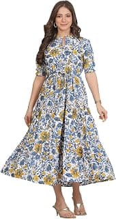 Kuruti B Sheets Women's Cotton Relaxed Fit Anarkali Floral Printed Kurta