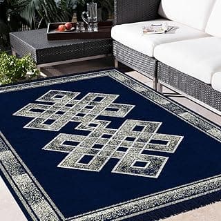VAS COLLECTIONS Premium Chenille Carpet | 500 GSM Velvet Carpet/Area Rug/Durries with Fine Gold Yarn for Living Room, Bedroom, Runner| Blue, 5x7 Feet