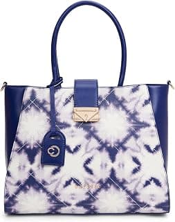 Caprese Shibori Large Satchel Bag for Women | Printed Faux Leather Shoulder Bag with Adjustable & Detachable Strap and Multi-Compartments | Zipper Closure | Everyday Office, Travel & Casual Use