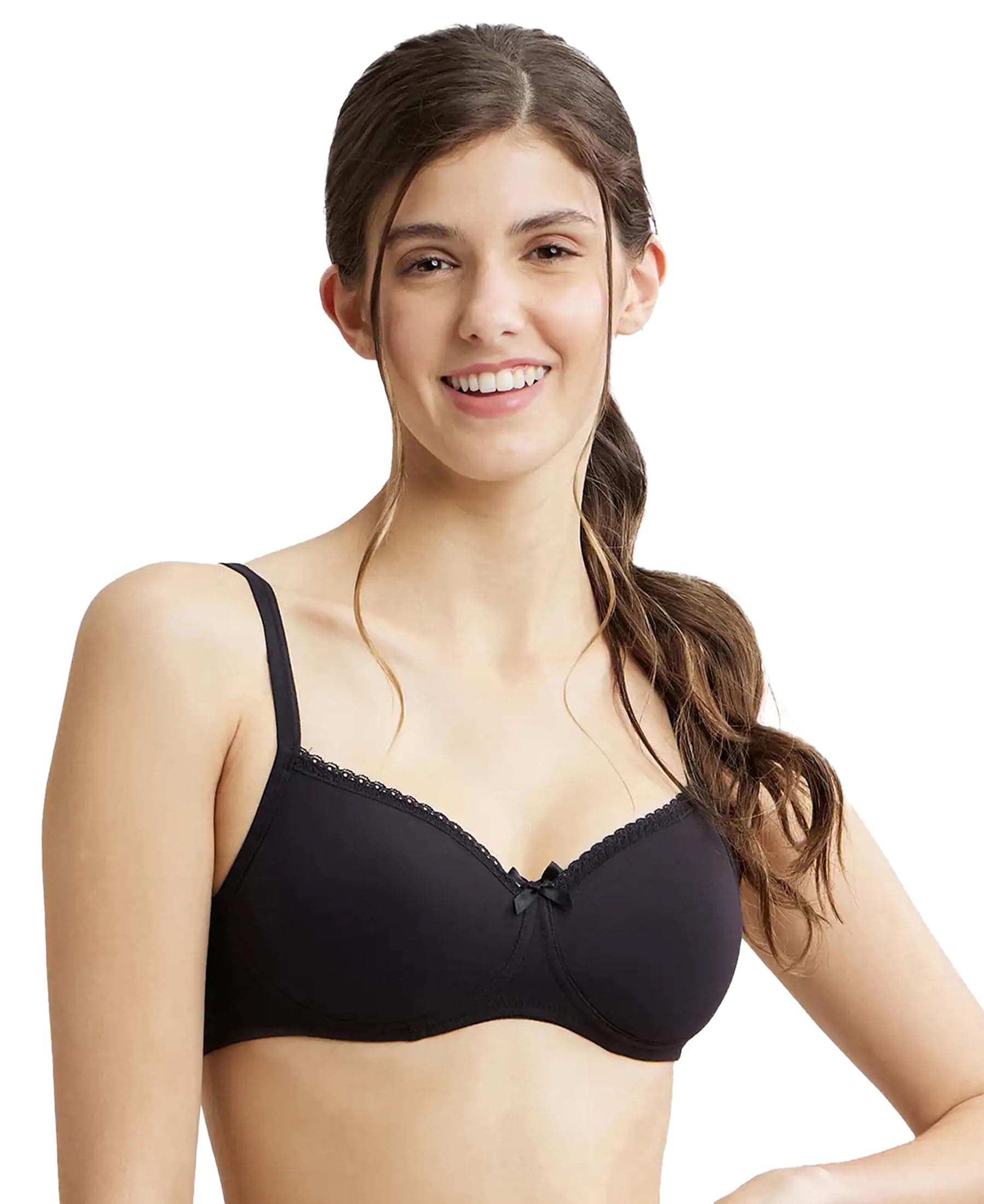 Jockey FE23 Women's Wirefree Padded Super Combed Cotton Elastane Stretch Medium Coverage Multiway Styling T-Shirt Bra with Detachable Straps