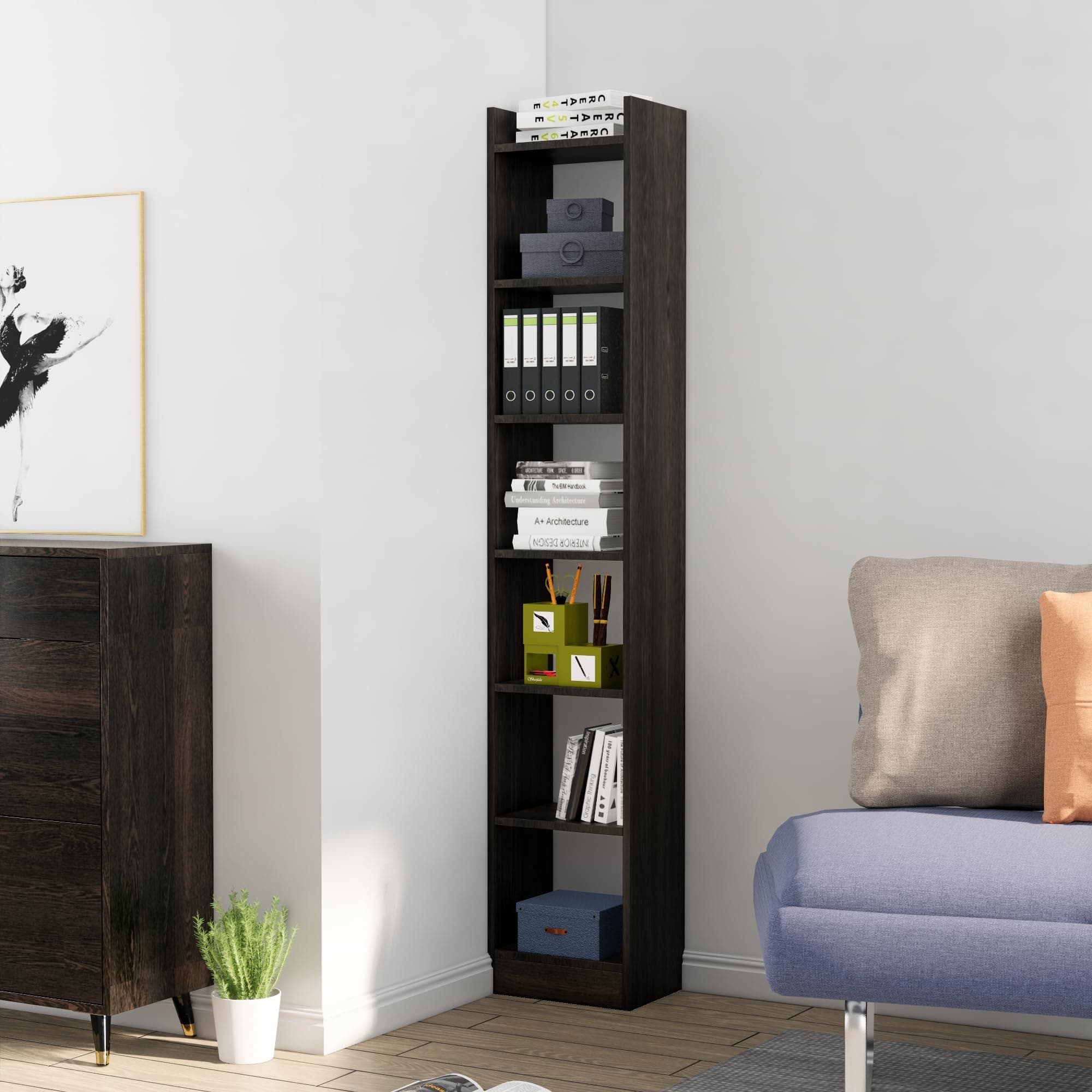 Bniture Book Shelf Wooden for Home Book Rack Organizer Engineered Wood 7 Tier Open Book Shelves Stand for Study Room Library Multipurpose Showcase for Living Room Bedroom Office | Flower Wenge
