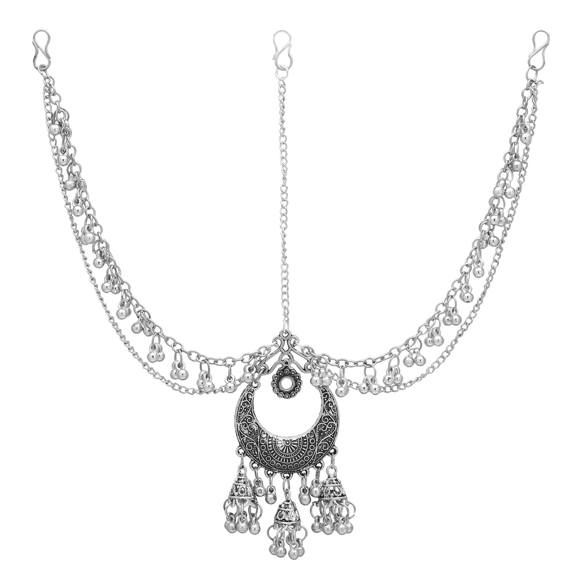 Shreyadzines Ethnic Wedding Bridal Navratri Sale Oxidized Silver Maang Tikka Matha Patti for Women and Girls