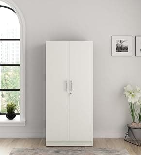 Spacewood Optima Wardrobe | 3 Year Warranty | Almirah, Cupboard, Almari, 2 Door Wardrobe, 1 Hanging Space|Engineered Wood| Kingston White