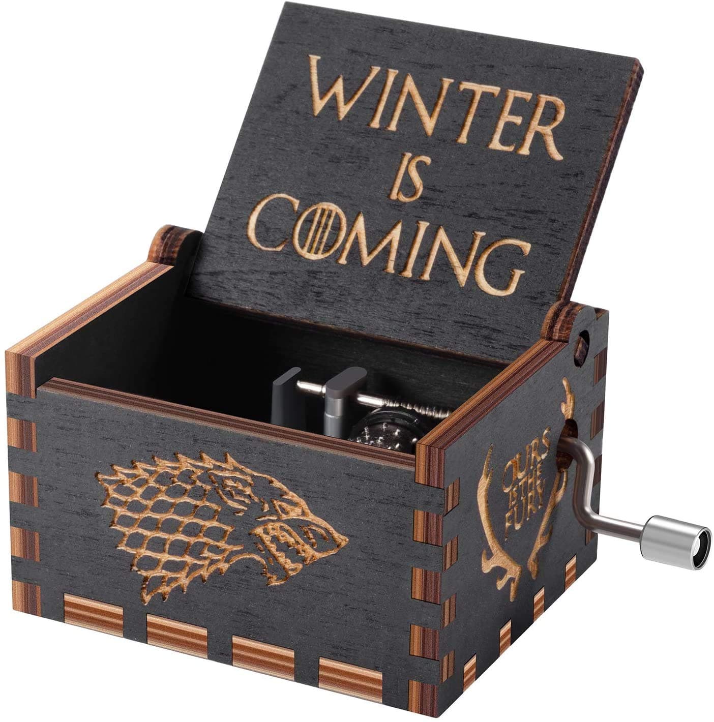 Zesta Wooden Music Box | Vintage Hand Crank Music Box Gift 6.4x5.2x4.2cm | Plays Nostalgic GOT Inspired Tune, Vitange Gift for Girlfriend/Boyfriend