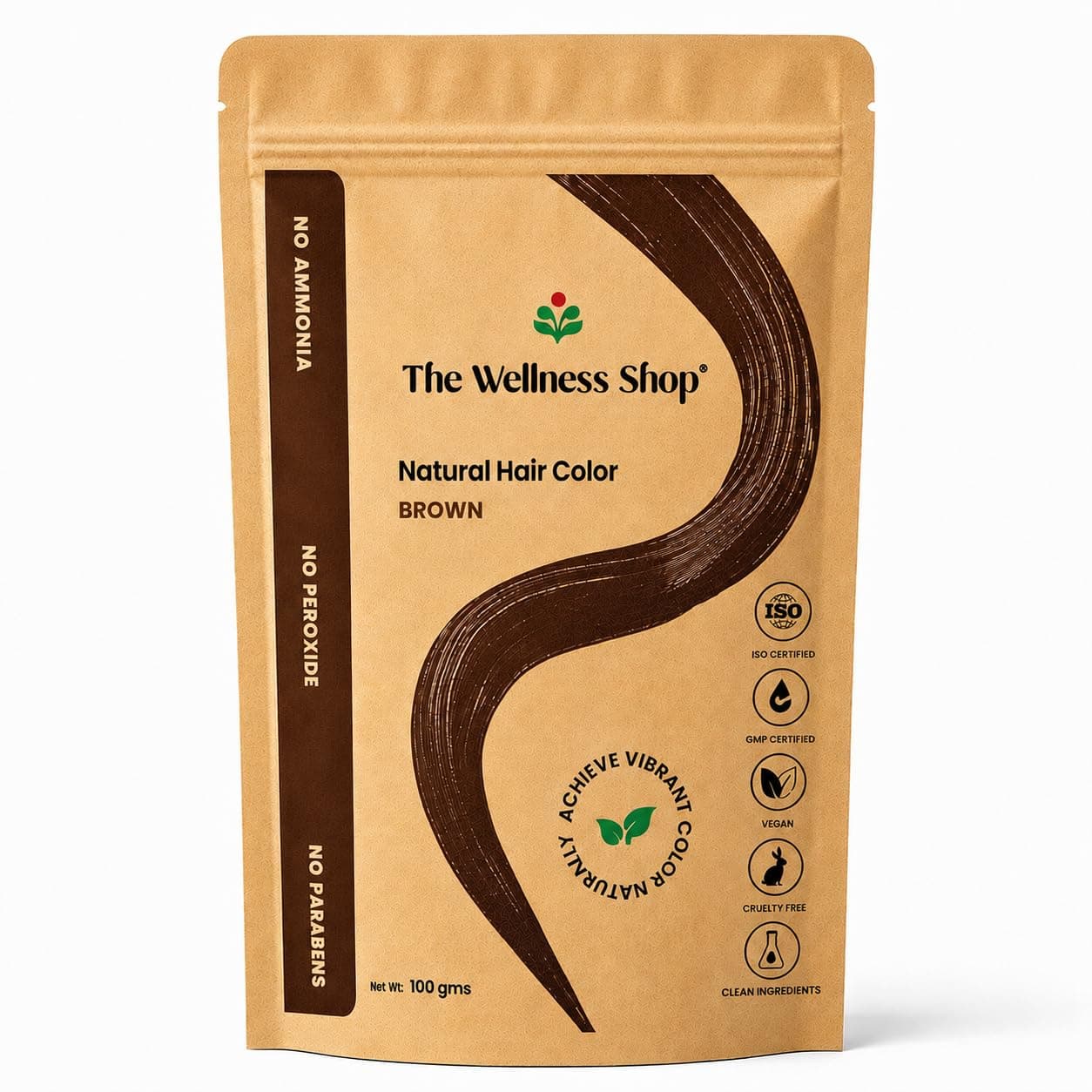 The Wellness Shop - Natural Brown Hair Color Powder to Nourish Hair Scalp - Long Lasting Color & Shine - Strengthen Roots & Prevent Dandruff for Men and Women (100g)
