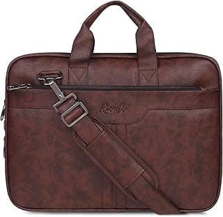RIONTO Elite Vegan Leather Laptop Bags for Men Office Use | Upto 15.6 inch | Expandable Bottom | Mobile & Pen Compartment with Multiple Organizers | Professional Office Bag for Man & Women - Tan