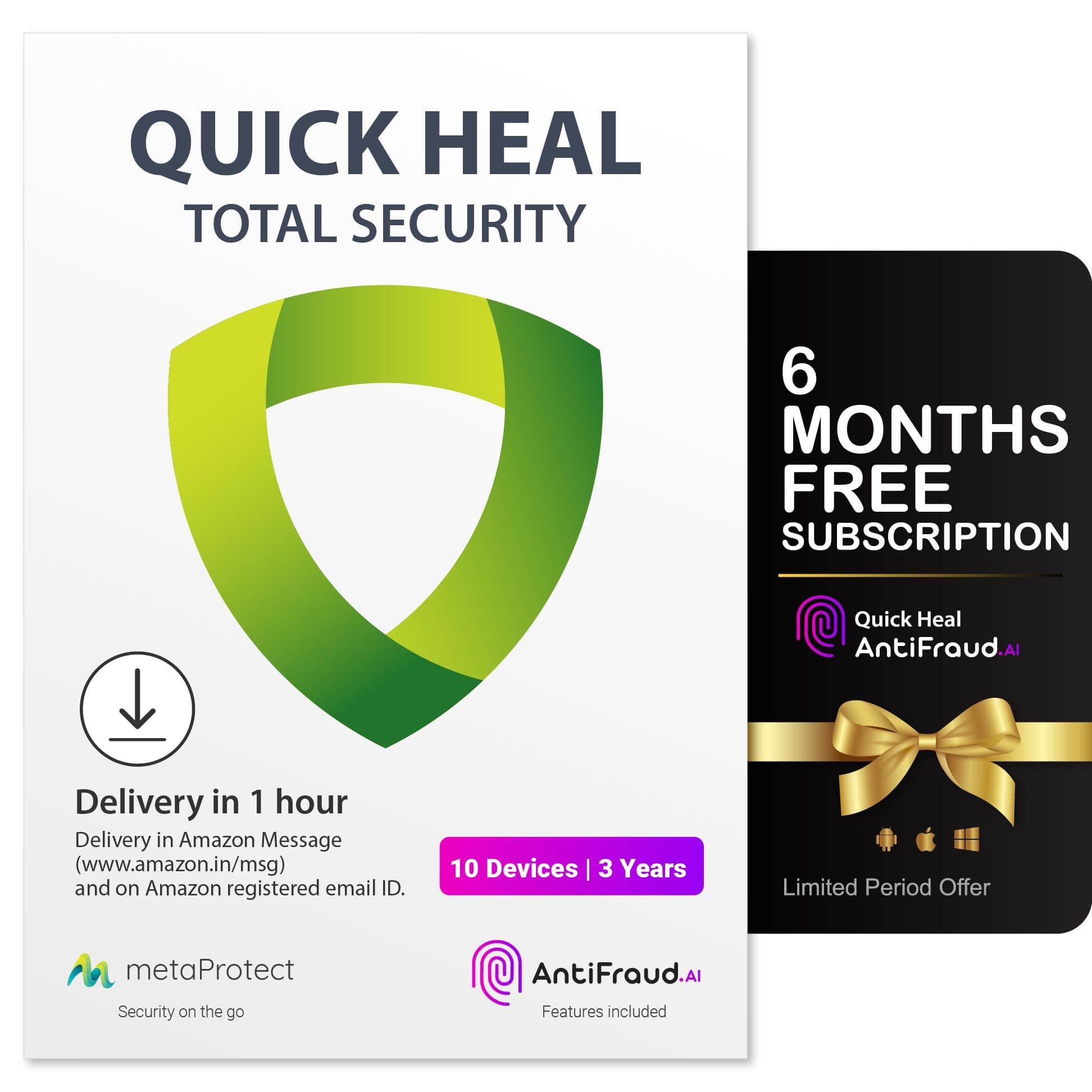 Quick Heal Total Security | Windows PC/Laptop | 10 User, 3 Year | Dark Web Monitoring & Parental Control | Banking Protection | Email Delivery in 1hr | + 6 month AntiFraud.AI for IOS/Android