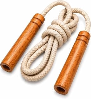 Cotton Skipping Rope With Wooden Handles For Men, Women & Kids | Lightweight Adjustable Length, Tangle-free for Cardio, Boxing, Weight Loss etc.