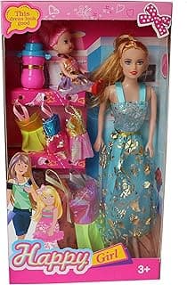 BKDT Marketing Beautiful Doll Toy for Girls with Moveable Arms Set of One Big Doll,& Small ,3 Small Dresses, 3 Big Dresses, Milk Bottle (Doll with Accessories & Dresses)