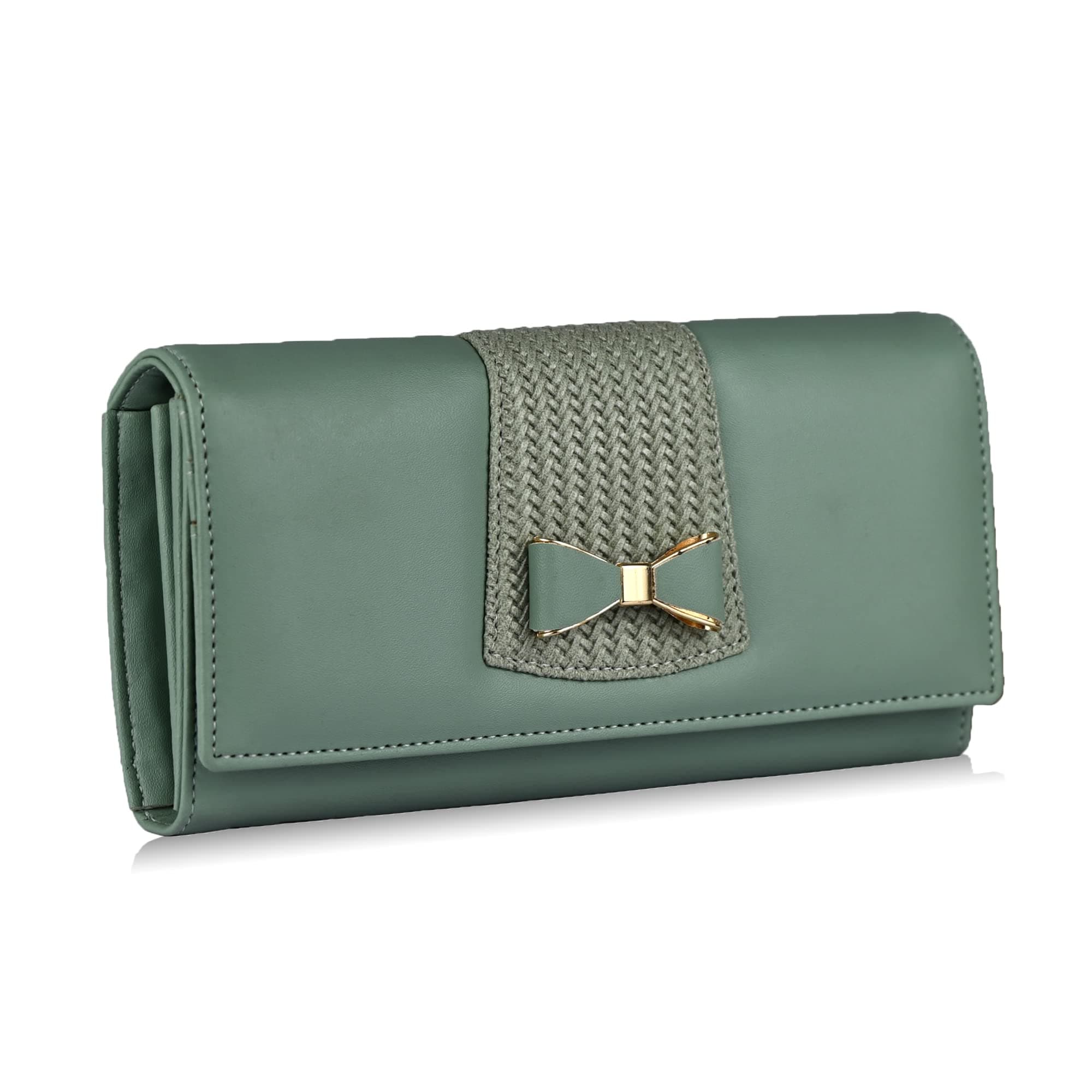 ALSU Women's Light Green Hand Wallet Clutch Vegan Leather | 6 Cards Slots| Phone Pocket_irf-004blugrn