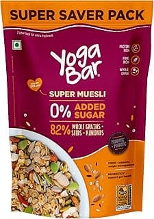 Yogabar Super Muesli, No Added Sugar, Breakfast Muesli with Probiotics & Prebiotics, 84% Whole Grains + Seeds + Almonds, 700g