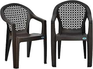 Nilkamal Plastic Chair for Living Room with Arm |Set of 2 | 3 Year Warranty | for Home, Living Room, Outdoor | Season Rust Brown Colour | Comfy