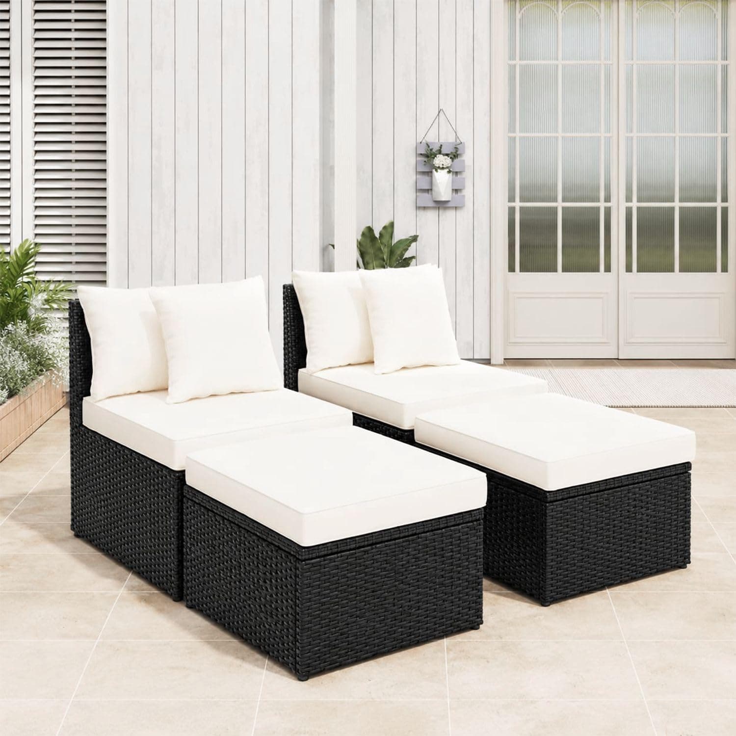 DEVOKO Wicker Outdoor Furniture Set, 4 PCS Patio Furniture Sets for Garden, Backyard, Lawn, Terrace, Balcony, Beach, Patio Loveseat (Black and Cream)