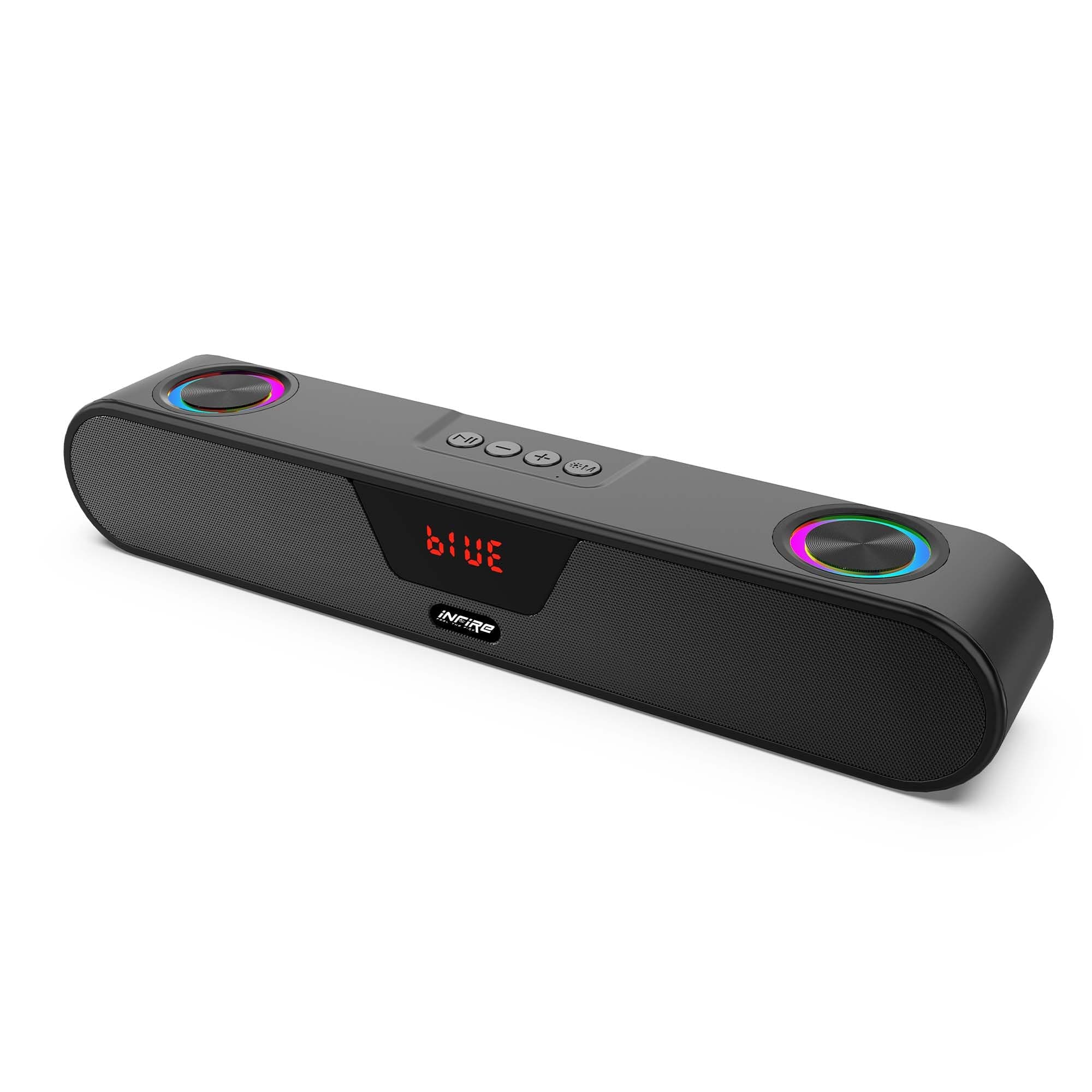 iNFiRe FireBar 20 Bluetooth Soundbar, 20W HiFi Sound Quality Bar, USB Powdered with 8 Hours Playback, Multi Connectivity, Volume Control in-Built RGB Light, TWS Function (Black)