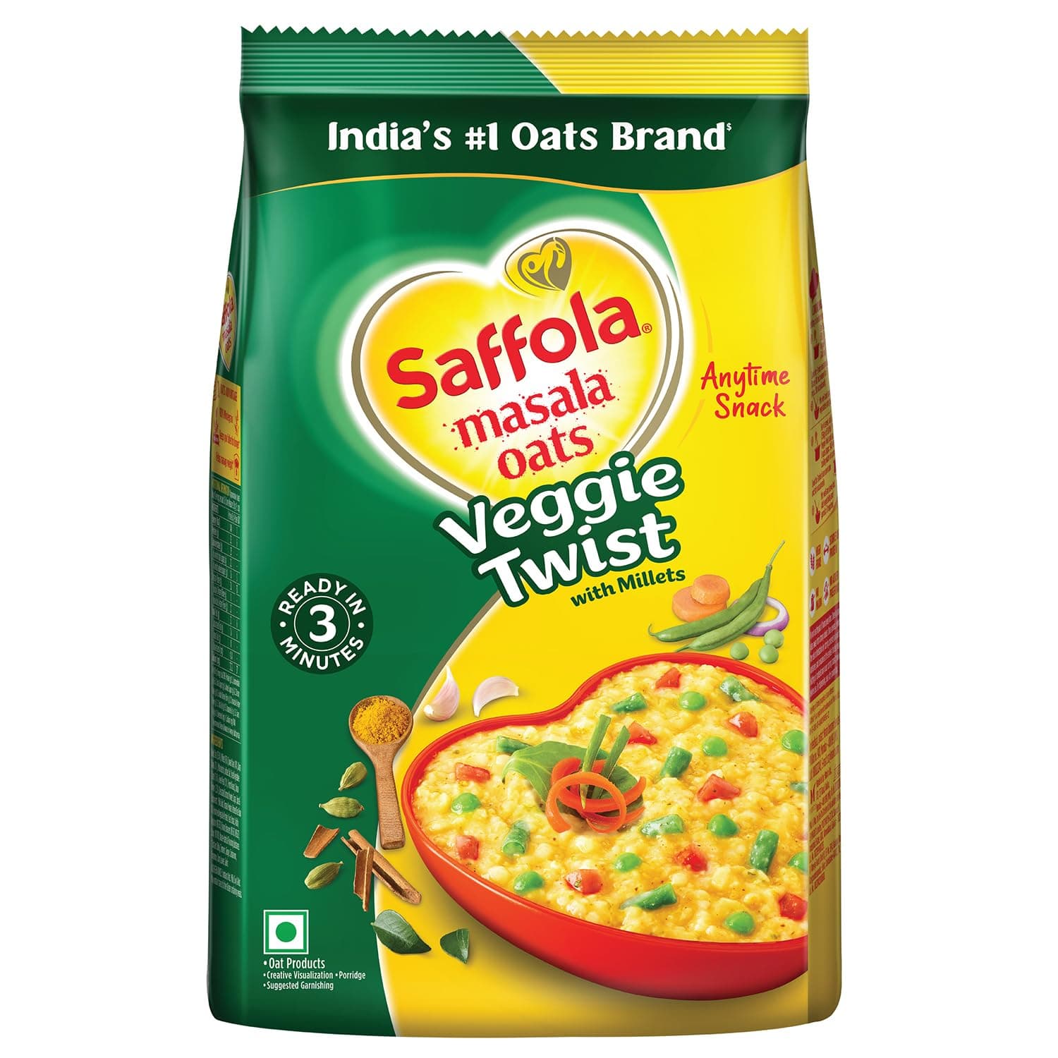 Saffola Masala Oats | 1kg |Veggie Twist | Tasty, Anytime Snack | Ready in 3 mins | Millets Goodness- with Bajra & Jowar | No maida , No added preservatives | Oats helps manage weight