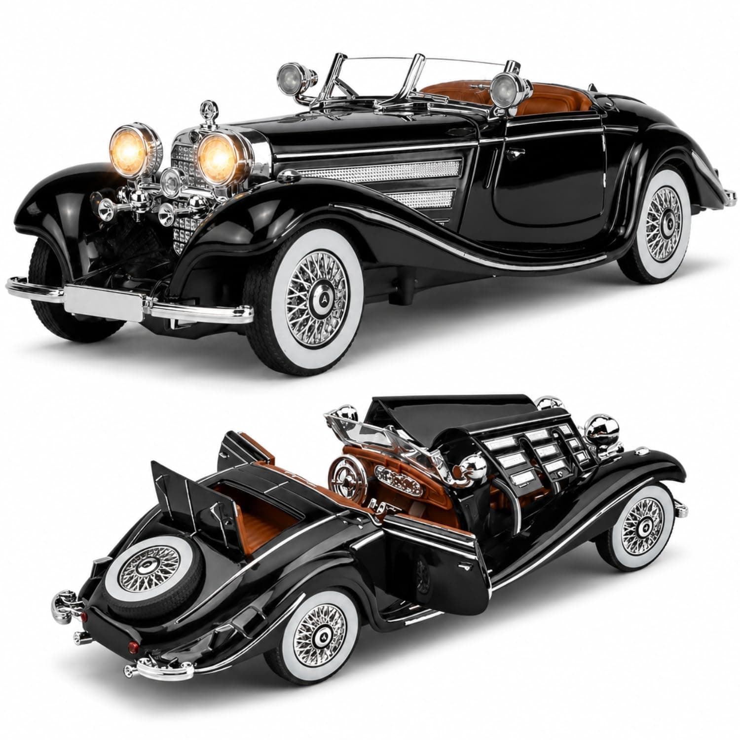 Sky Tech® Mercedes Benz 1936 500K Special Roadster SUV Car 1:32 Scale Model Car Exclusive Alloy Metal Pull Back Die-cast Diecast Metal Pullback Toy Openable Doors & Light Music【Colors as Per Stock 】