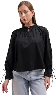 Tokyo Talkies Women's Solid Full Sleeve Tie Detail Round Neck Top